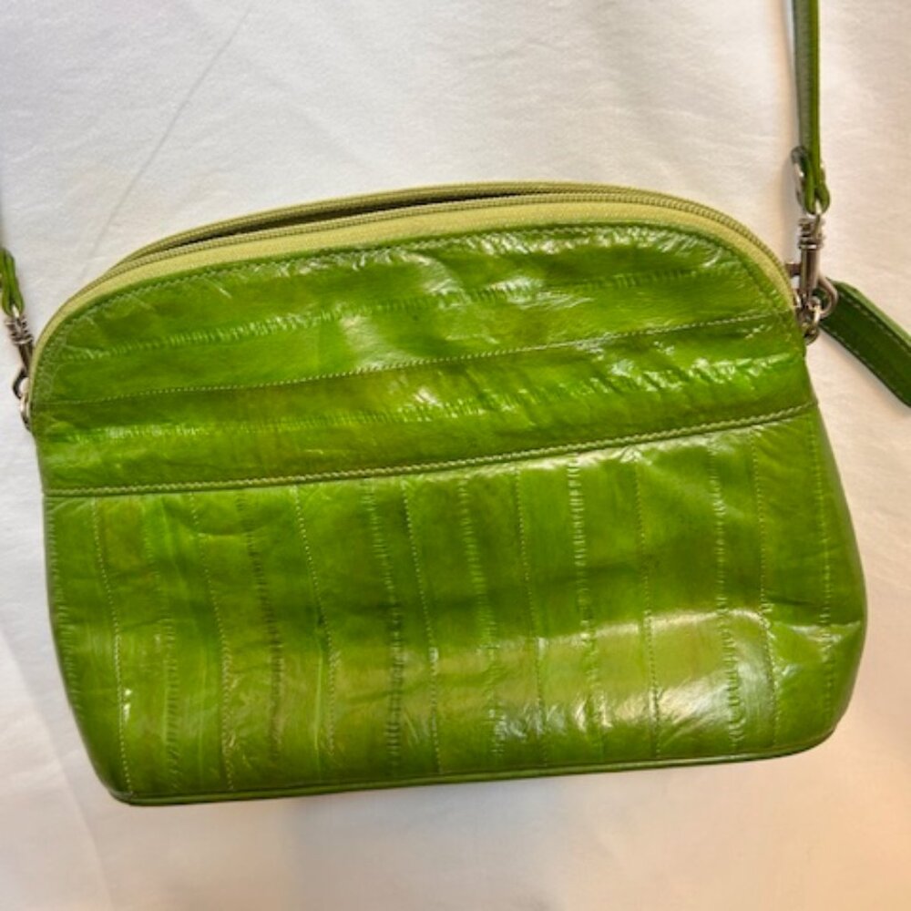 Lee Sands Vintage Eel Skin Crossbody Purse Lime Green Y2K Shoulder Bag Pop Color - Picture 5 of 14